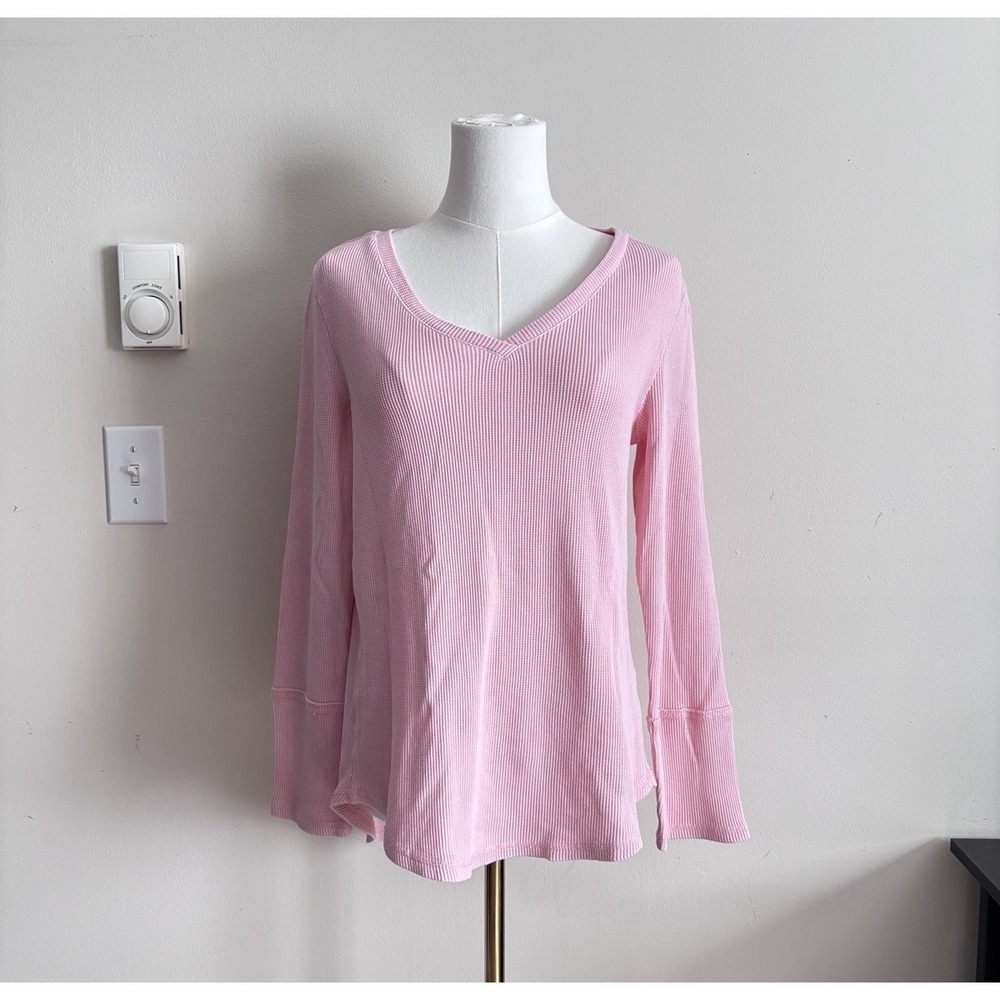 Escape by Habitat Small Thermal Long Sleeve Top V Neck Pink Cotton Coastal Boho‎
